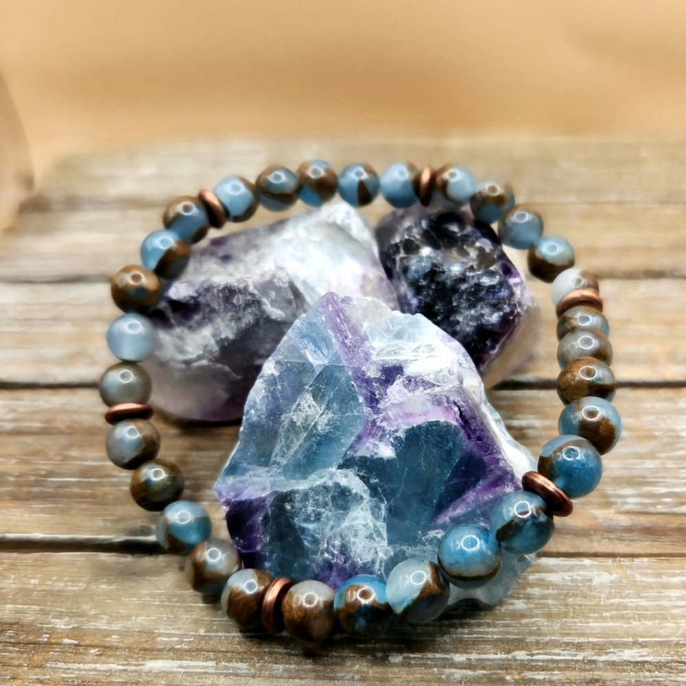 Teal Impression Jasper and Copper Bracelet